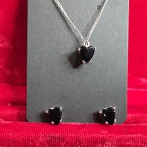 Black Heart Pendant Necklace and Stud Earring Set